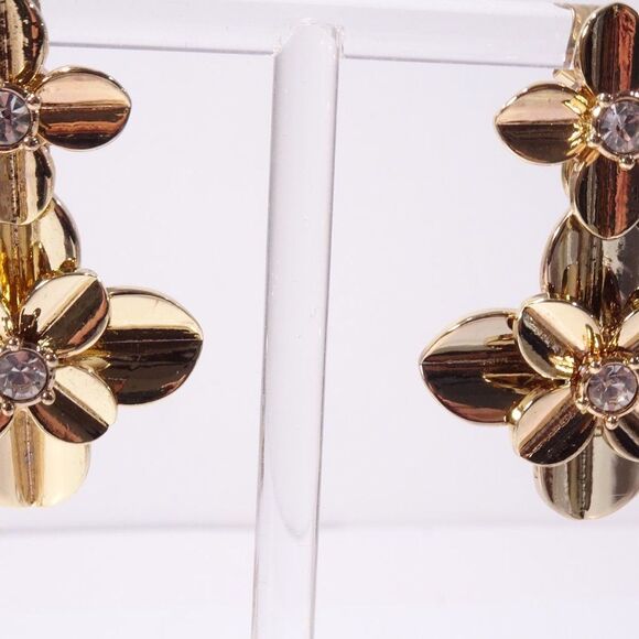 Banana Republic Shiny Gold METALS Petal Flower Crystal Drop Earrings NWT 58 - Picture 8 of 8